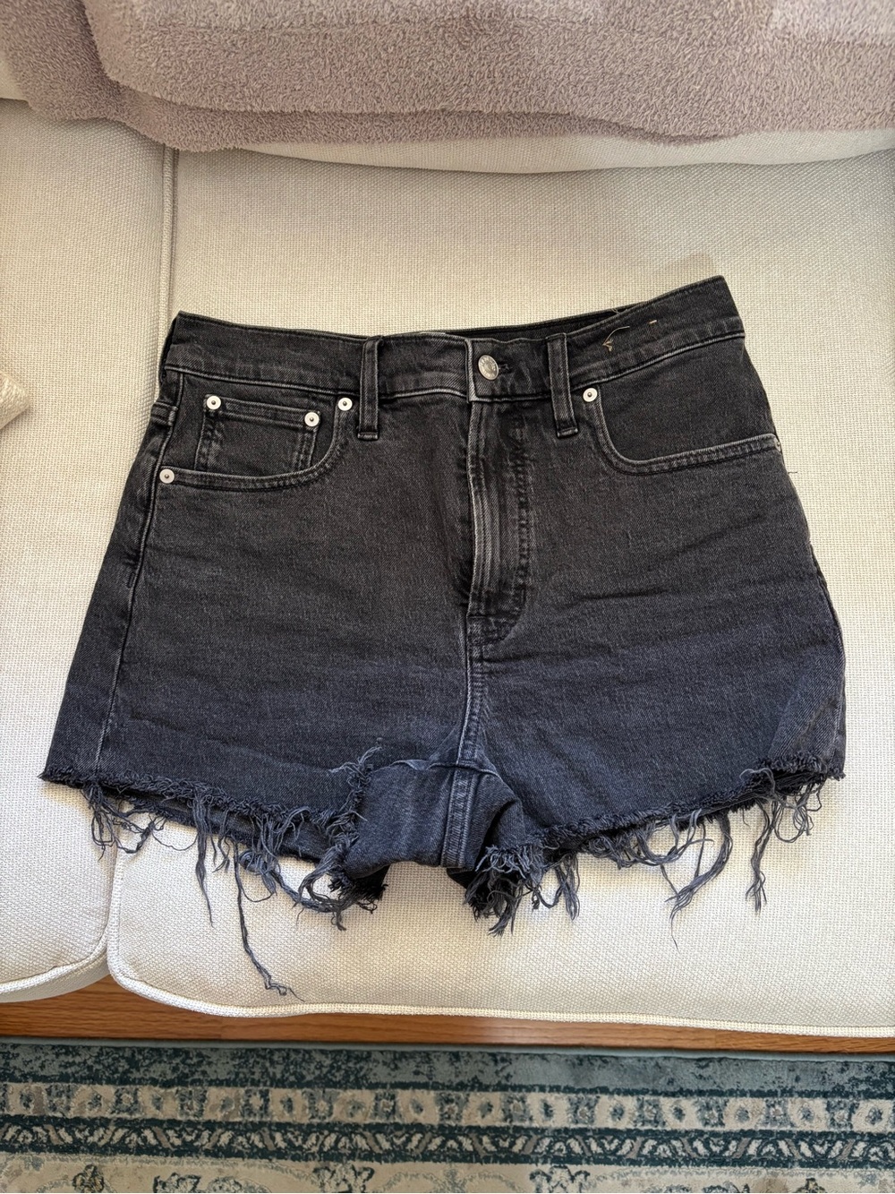 Madewell Black High-Rise Frayed Hem Denim Shorts